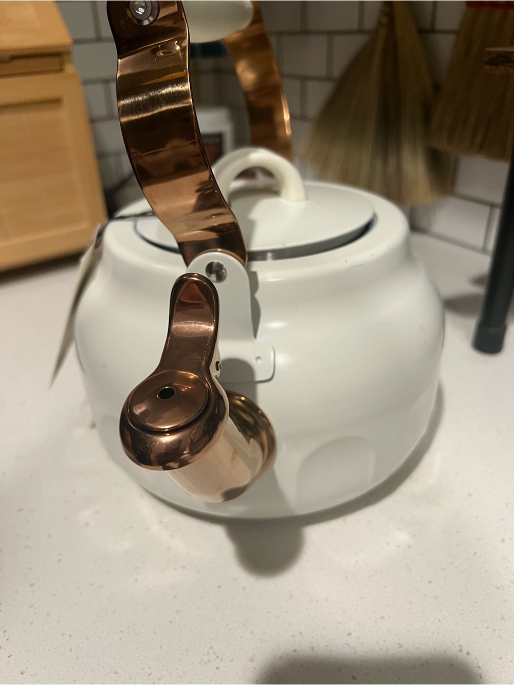 Hearth & Hand White Teapot with Copper-Tone Spout and Handle Accents - Picture 3 of 5